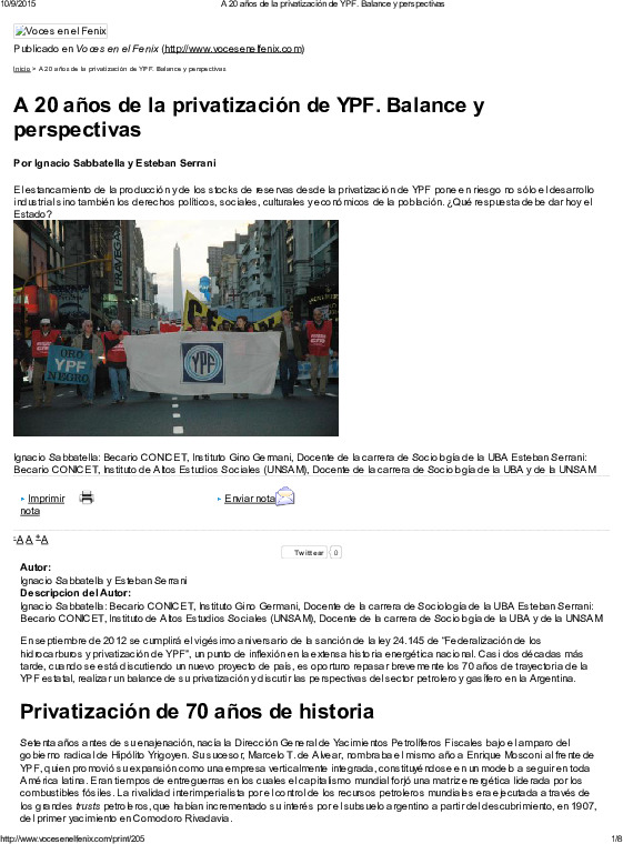 Imagen A 20 años de la privatización de YPF. Balance y perspectivas