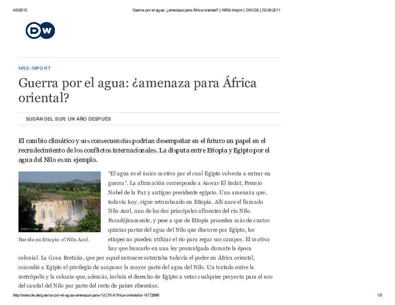 Imagen Guerra por el agua ¿Amenaza para África Oriental?