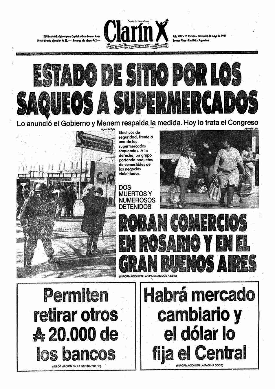 Imagen Portada de Clarín. Saqueos 1989